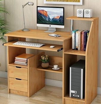 Computer Desk with Drawers and Speaker Shelve