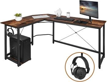 L-Shaped Computer Desk with Iron Hook